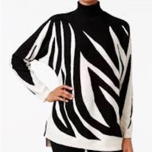 Charter Club Cashmere Zebra-Print Turtleneck Sweater size L